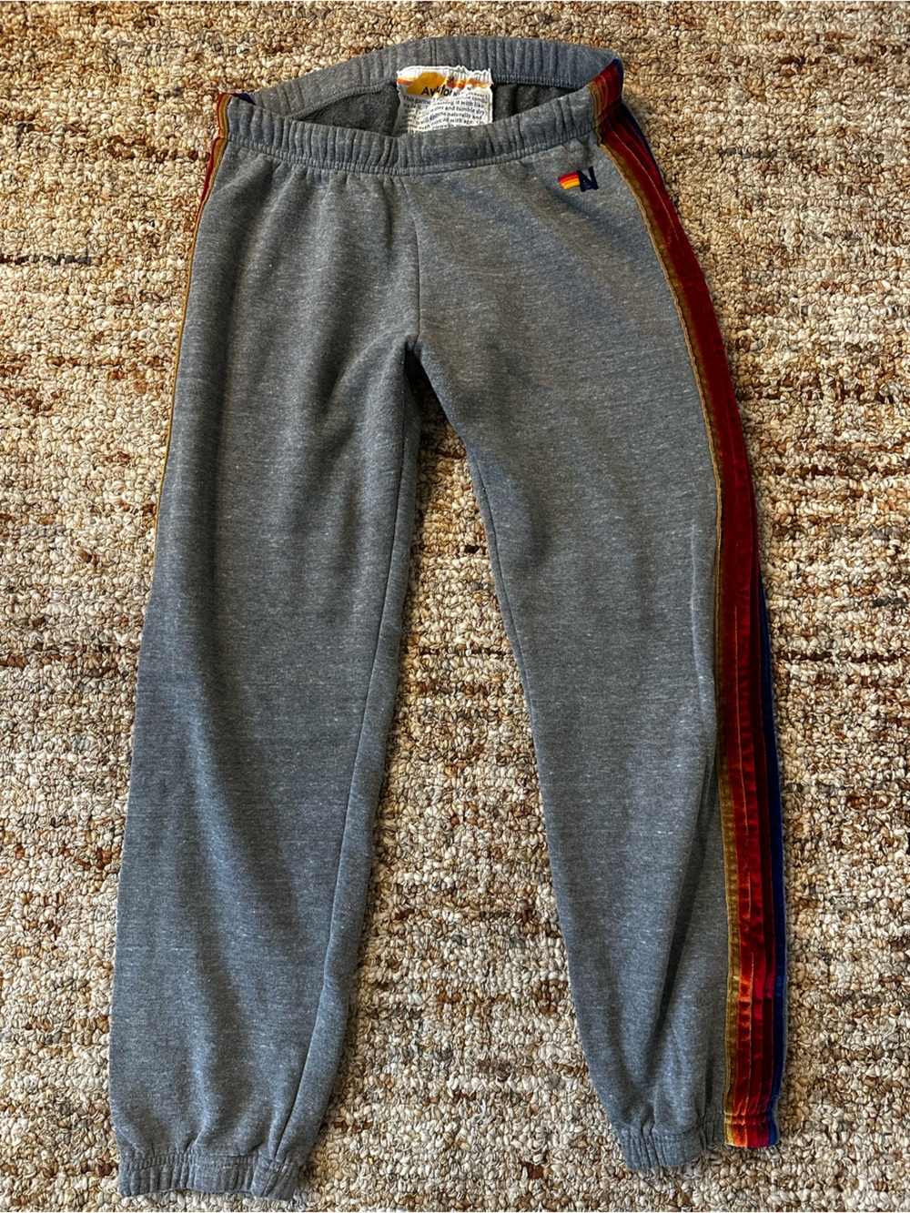 Aviator Nation Heather Gray Joggers with Rainbow Velvet Side Stripe